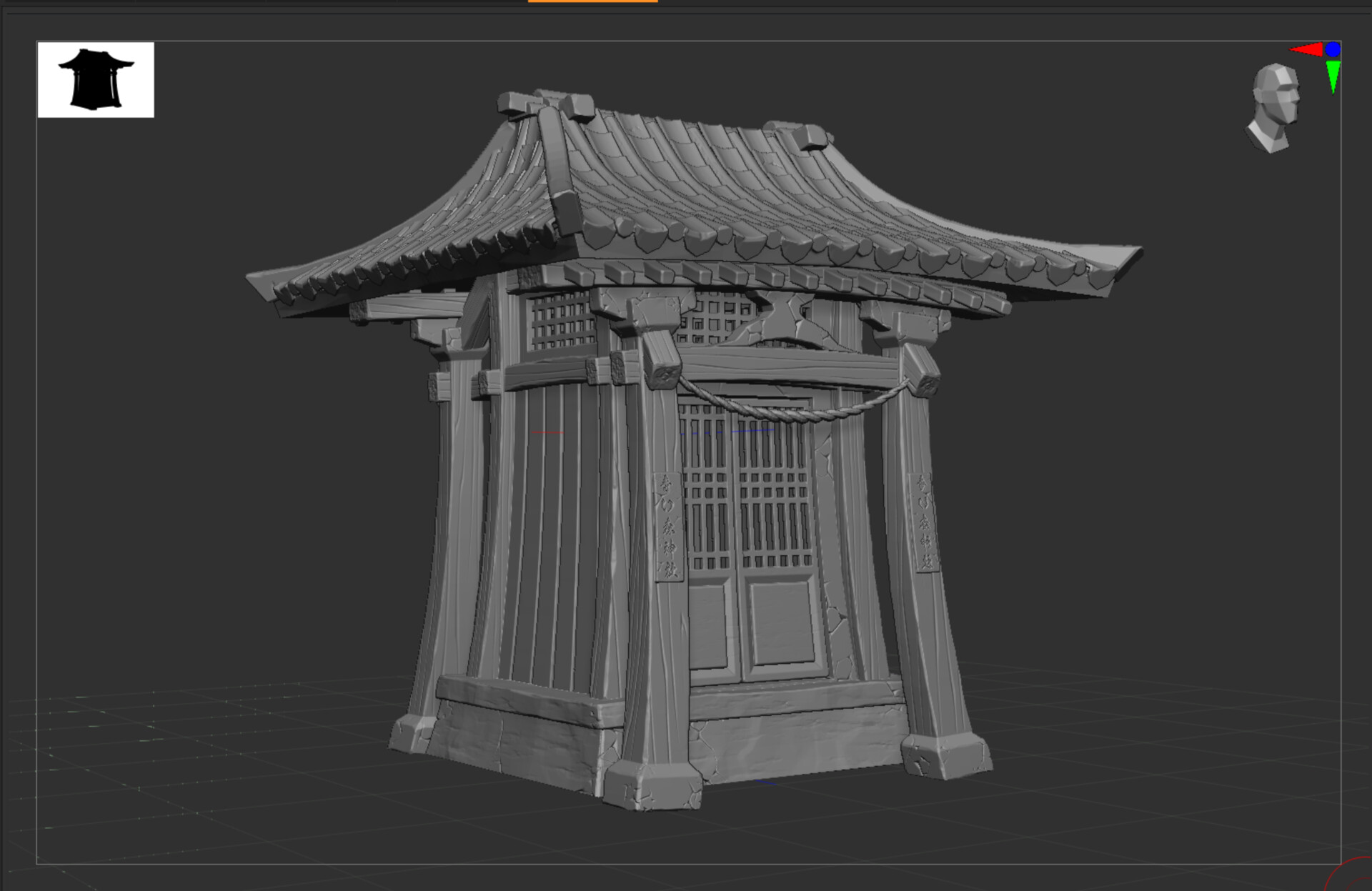 Front view of the untextured Sacred Forest shrine sculpt