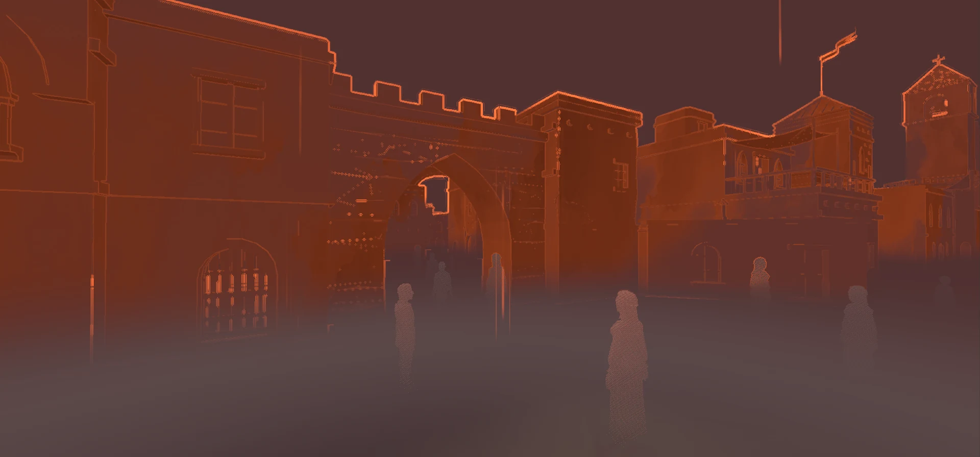 Stage 2 The Ruler crimson wave materializing imperial archway and citizen silhouettes