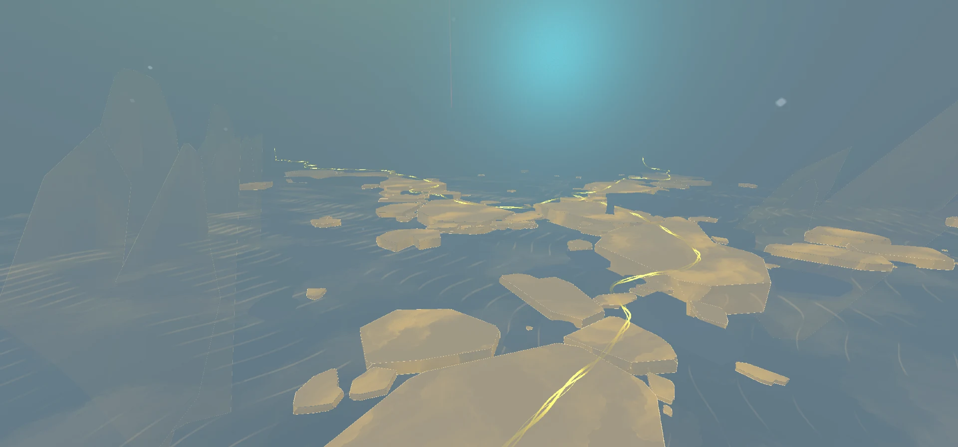 Glacial Ocean completed golden route and acoustic guide spline ribbon