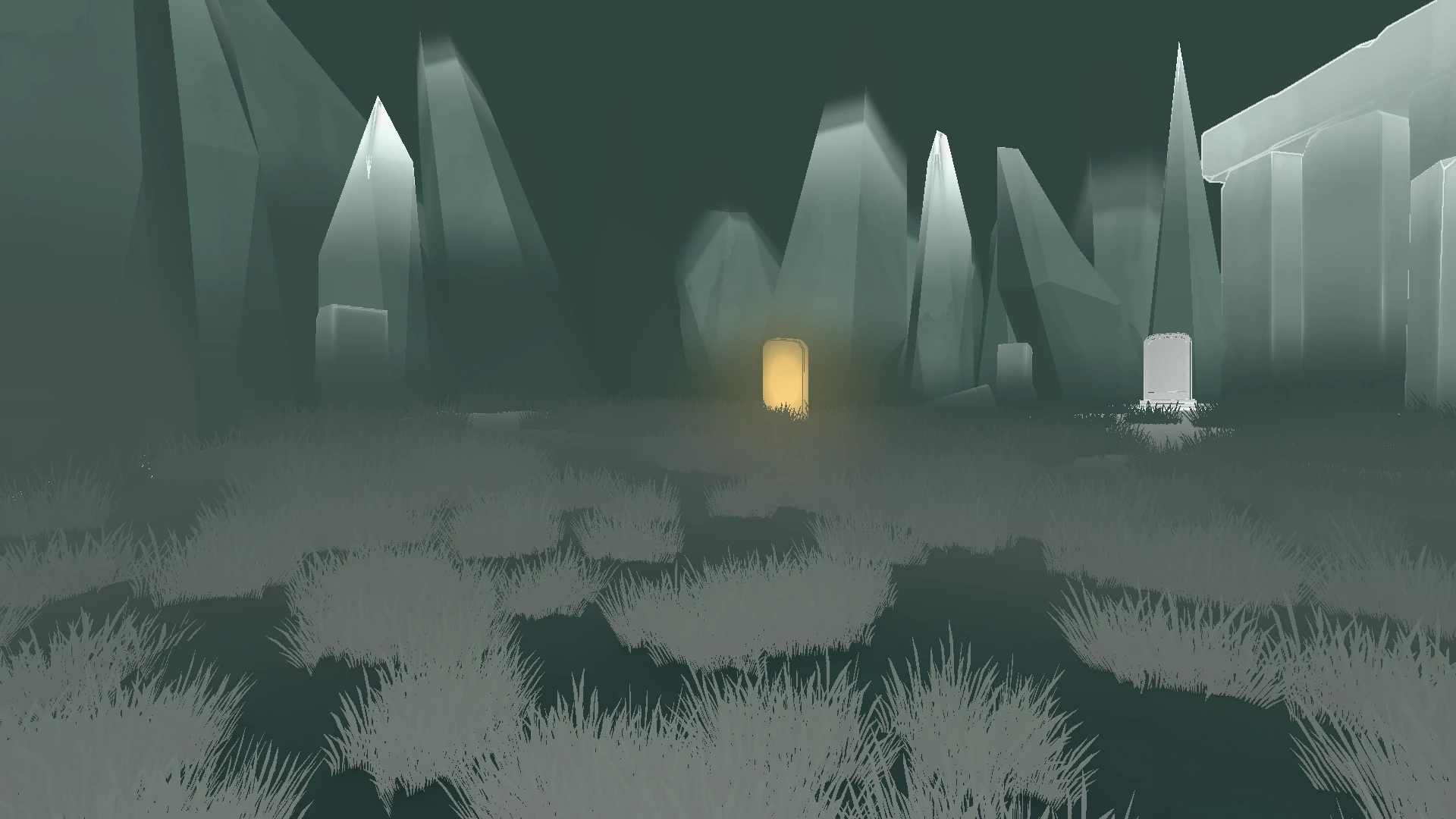 Stone Monument Hub in initial state with white player echo and glowing prophecy tablet